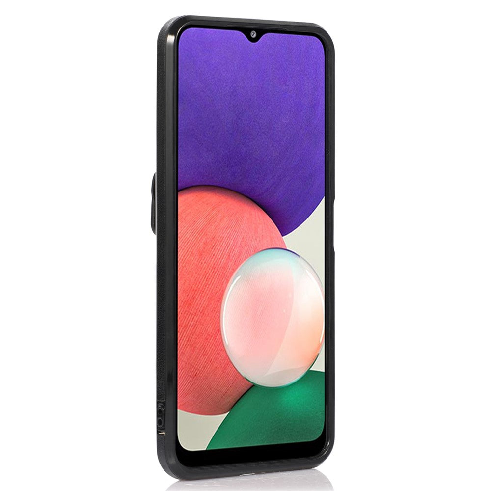 Back Protector for Samsung Galaxy A22 5G (EU Version) Kickstand Phone Cover Card Holder PU Leather+TPU Case