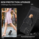 Back Protector for Samsung Galaxy A22 5G (EU Version) Kickstand Phone Cover Card Holder PU Leather+TPU Case