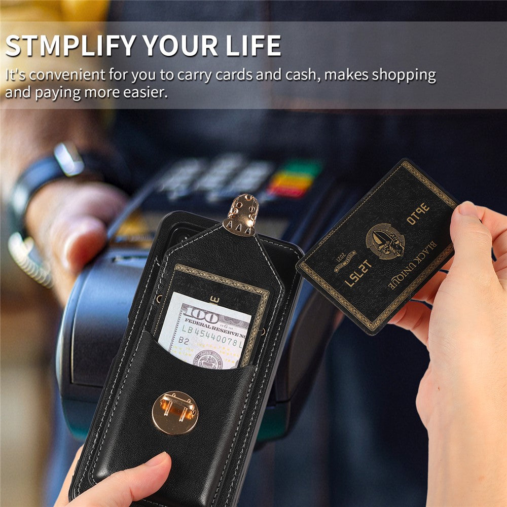 Back Protector for Samsung Galaxy A22 5G (EU Version) Kickstand Phone Cover Card Holder PU Leather+TPU Case