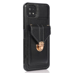 Back Protector for Samsung Galaxy A22 5G (EU Version) Kickstand Phone Cover Card Holder PU Leather+TPU Case