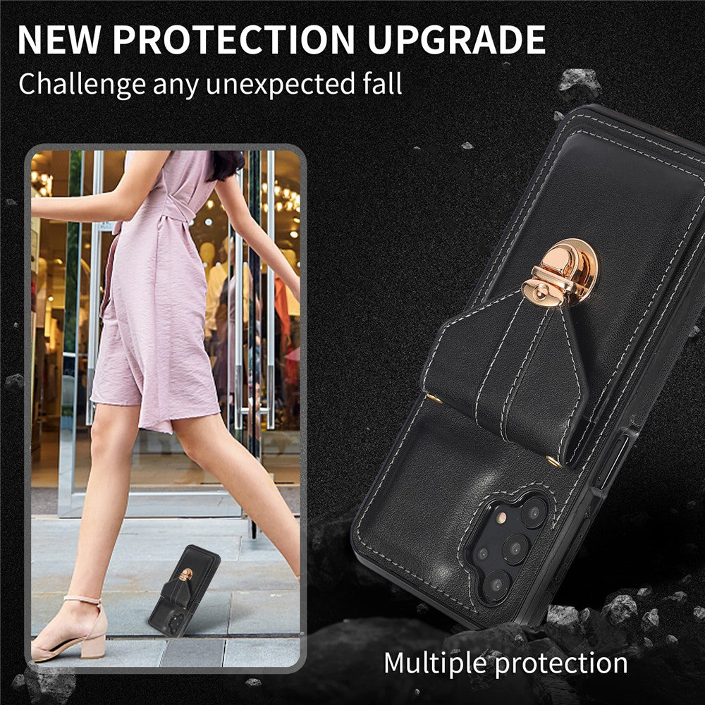 For Samsung Galaxy A32 4G (EU Version) Card Holder Case PU Leather+TPU Phone Cover with Kickstand