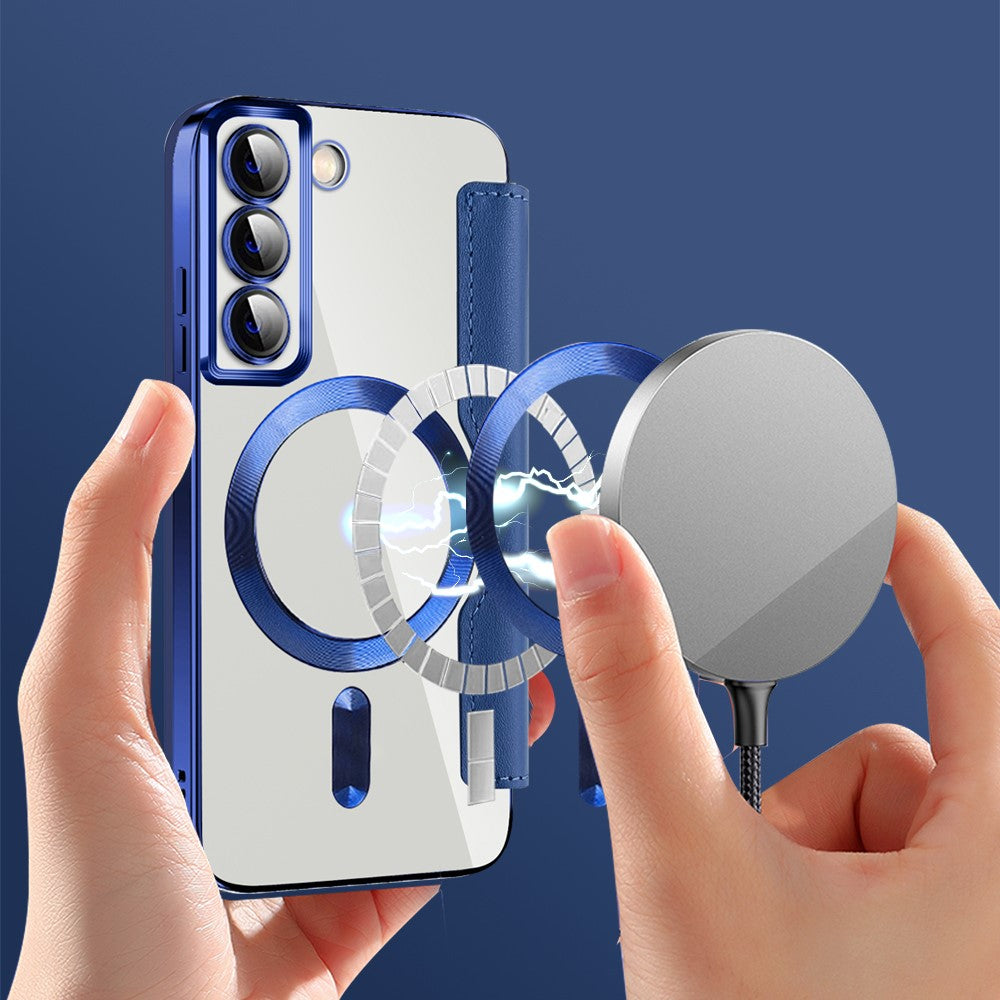 Card Holder Phone Case for Samsung Galaxy S22 5G Magnetic Case Leather+TPU RFID Blocking Phone Cover