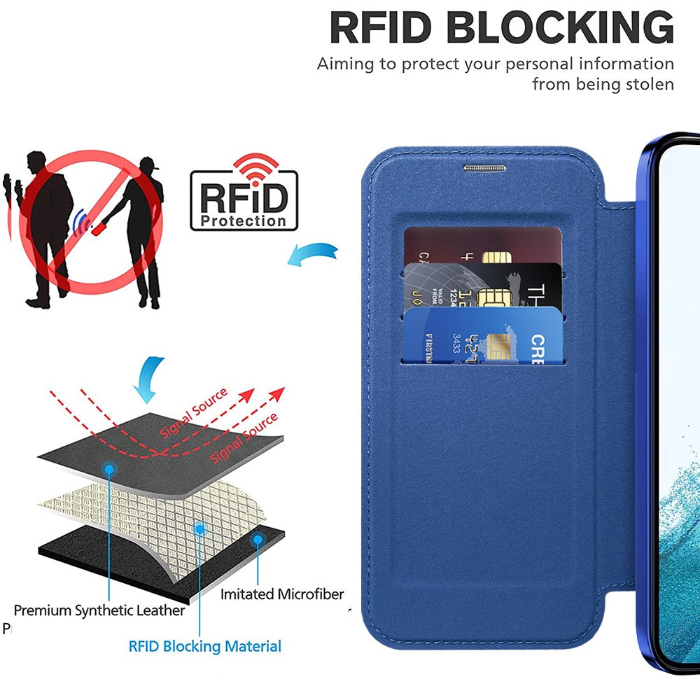Card Holder Phone Case for Samsung Galaxy S22 5G Magnetic Case Leather+TPU RFID Blocking Phone Cover