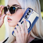 Card Holder Phone Case for Samsung Galaxy S22 5G Magnetic Case Leather+TPU RFID Blocking Phone Cover
