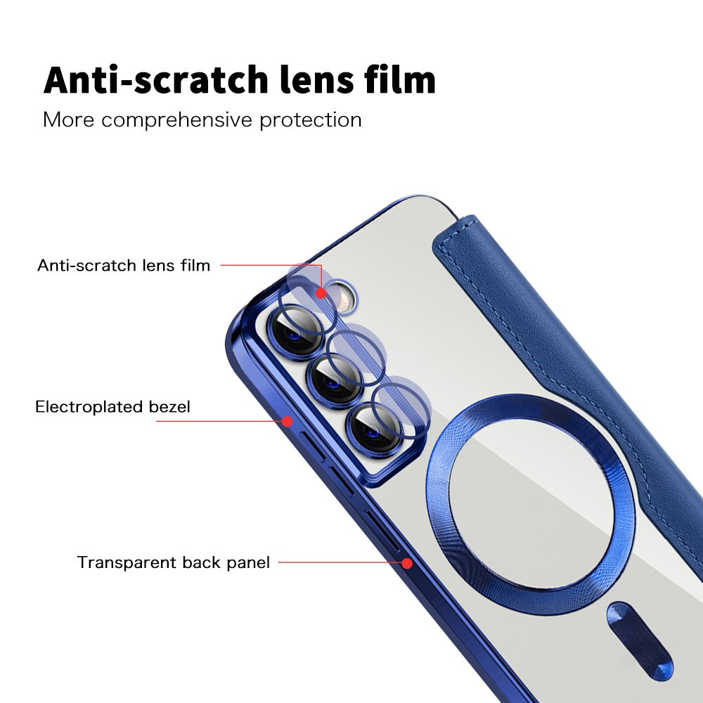 Card Holder Phone Case for Samsung Galaxy S22 5G Magnetic Case Leather+TPU RFID Blocking Phone Cover
