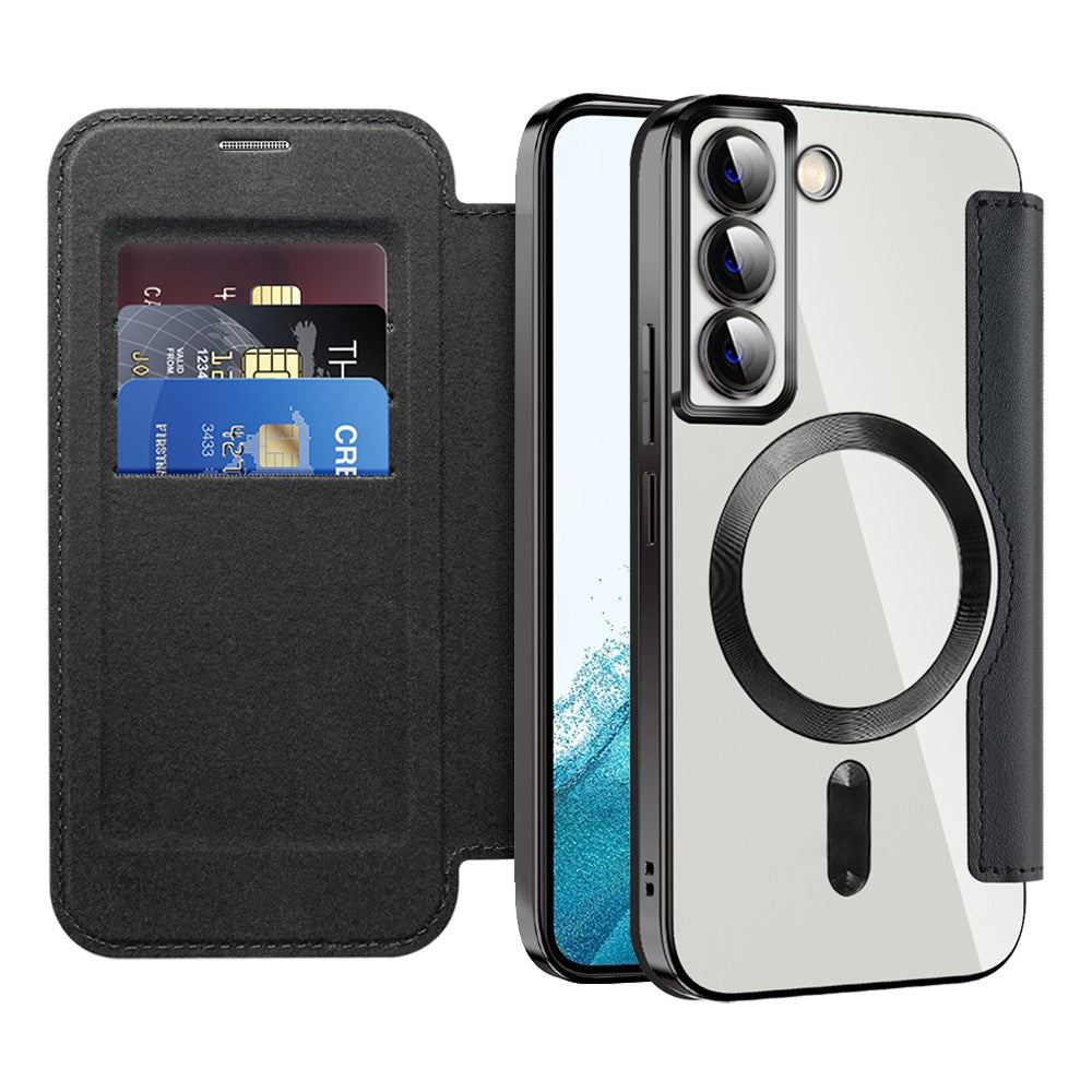 Card Holder Phone Case for Samsung Galaxy S22 5G Magnetic Case Leather+TPU RFID Blocking Phone Cover