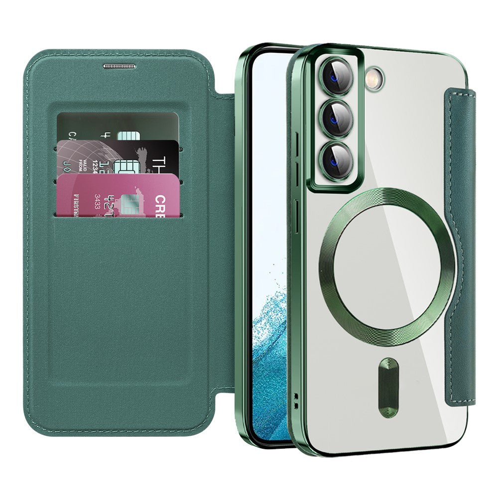 Card Holder Phone Case for Samsung Galaxy S22 5G Magnetic Case Leather+TPU RFID Blocking Phone Cover