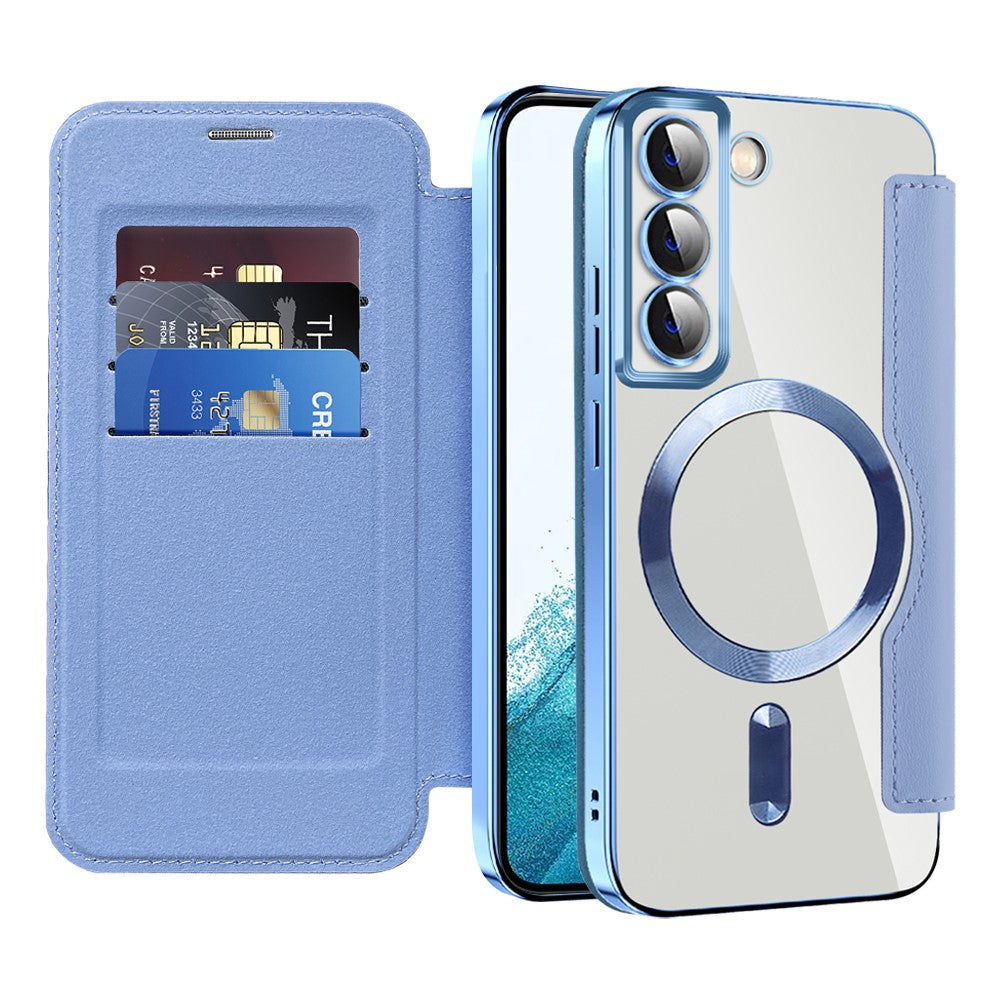 Card Holder Phone Case for Samsung Galaxy S22 5G Magnetic Case Leather+TPU RFID Blocking Phone Cover