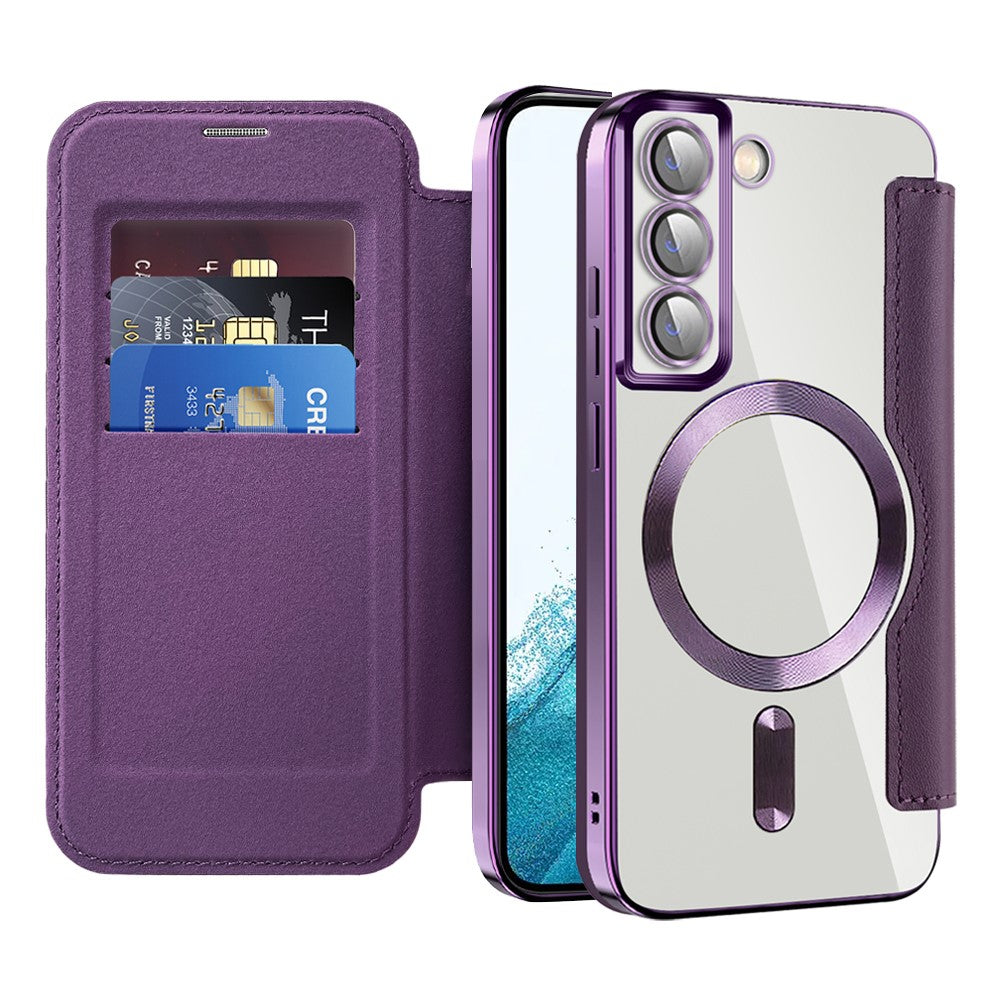 Card Holder Phone Case for Samsung Galaxy S22 5G Magnetic Case Leather+TPU RFID Blocking Phone Cover
