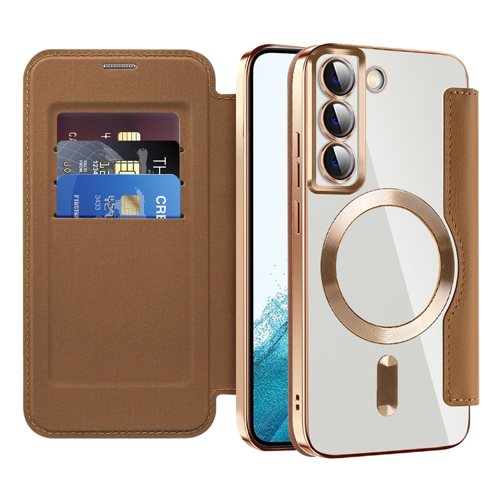 Card Holder Phone Case for Samsung Galaxy S22 5G Magnetic Case Leather+TPU RFID Blocking Phone Cover