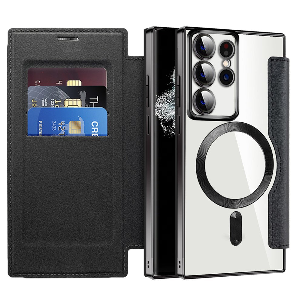For Samsung Galaxy S22 Ultra 5G RFID Blocking Card Holder Case Magnetic Case Leather+TPU Phone Cover