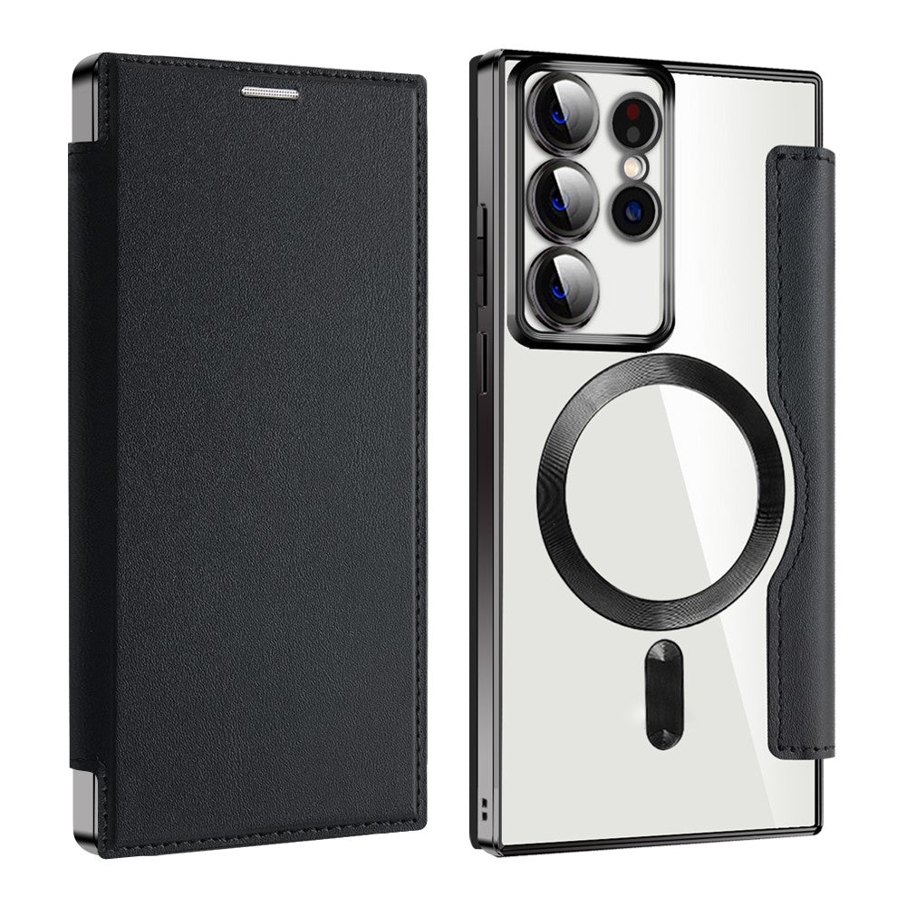 For Samsung Galaxy S22 Ultra 5G RFID Blocking Card Holder Case Magnetic Case Leather+TPU Phone Cover