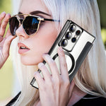 For Samsung Galaxy S22 Ultra 5G RFID Blocking Card Holder Case Magnetic Case Leather+TPU Phone Cover