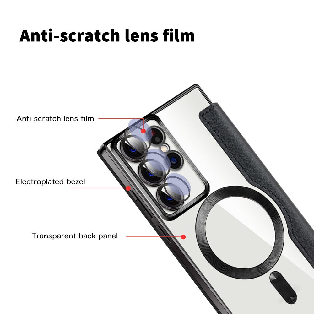 For Samsung Galaxy S22 Ultra 5G RFID Blocking Card Holder Case Magnetic Case Leather+TPU Phone Cover