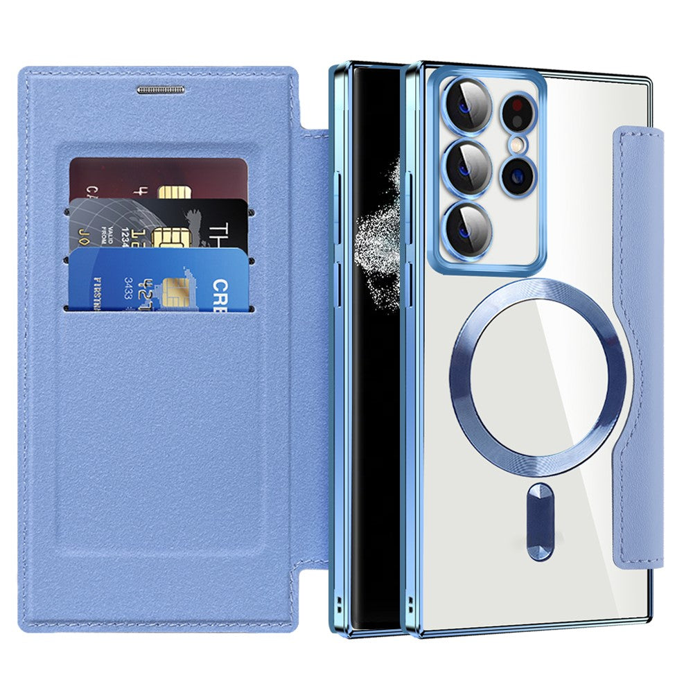 For Samsung Galaxy S22 Ultra 5G RFID Blocking Card Holder Case Magnetic Case Leather+TPU Phone Cover