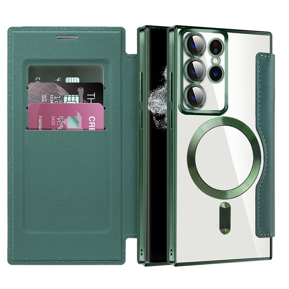 For Samsung Galaxy S22 Ultra 5G RFID Blocking Card Holder Case Magnetic Case Leather+TPU Phone Cover