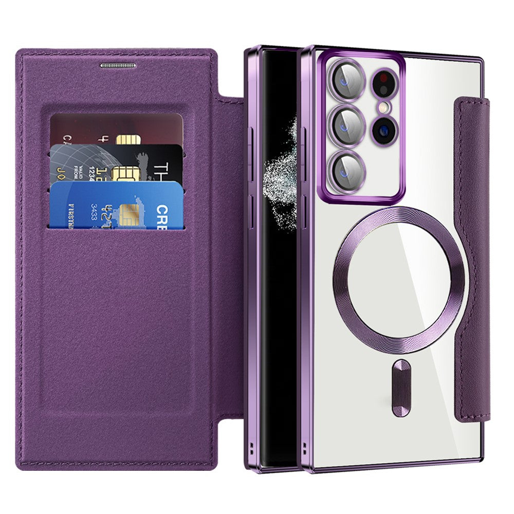 For Samsung Galaxy S22 Ultra 5G RFID Blocking Card Holder Case Magnetic Case Leather+TPU Phone Cover