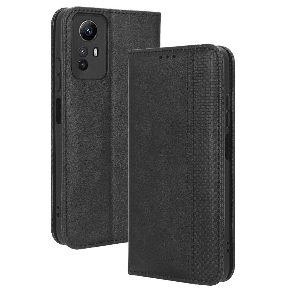 Magnetic Closing Leather Case for Xiaomi Redmi Note 12S 4G , Stand Wallet Retro Phone Cover
