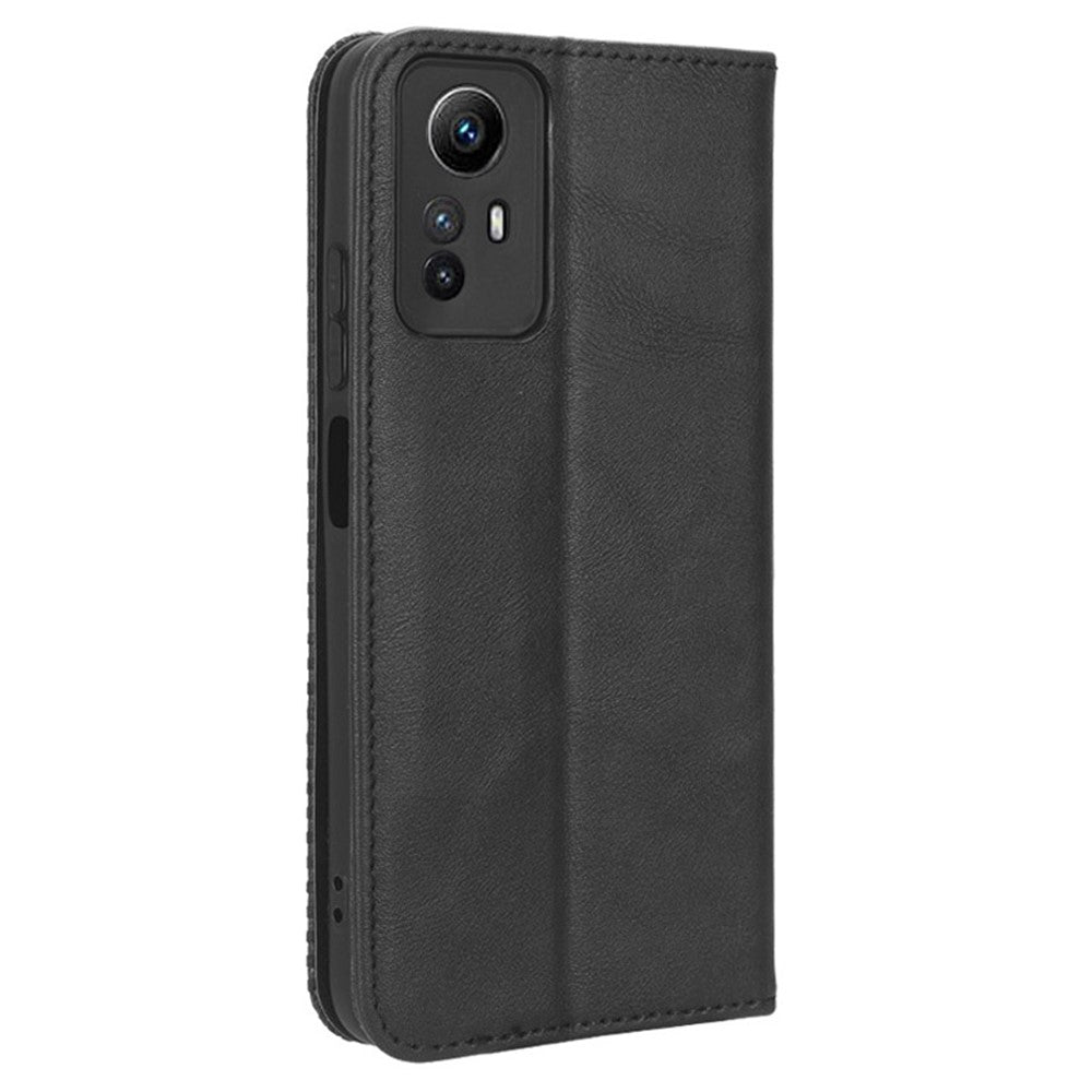 Magnetic Closing Leather Case for Xiaomi Redmi Note 12S 4G , Stand Wallet Retro Phone Cover