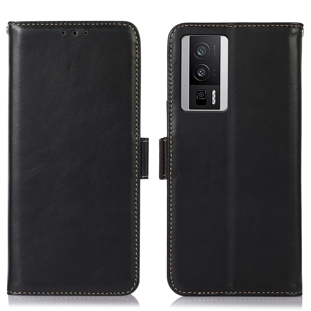 For Xiaomi Poco F5 Pro 5G / Redmi K60 5G / K60 Pro 5G Genuine Cowhide Leather Phone Case RFID Blocking Wallet Stand Cover