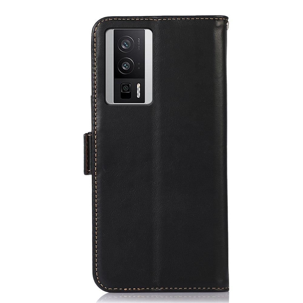 For Xiaomi Poco F5 Pro 5G / Redmi K60 5G / K60 Pro 5G Genuine Cowhide Leather Phone Case RFID Blocking Wallet Stand Cover