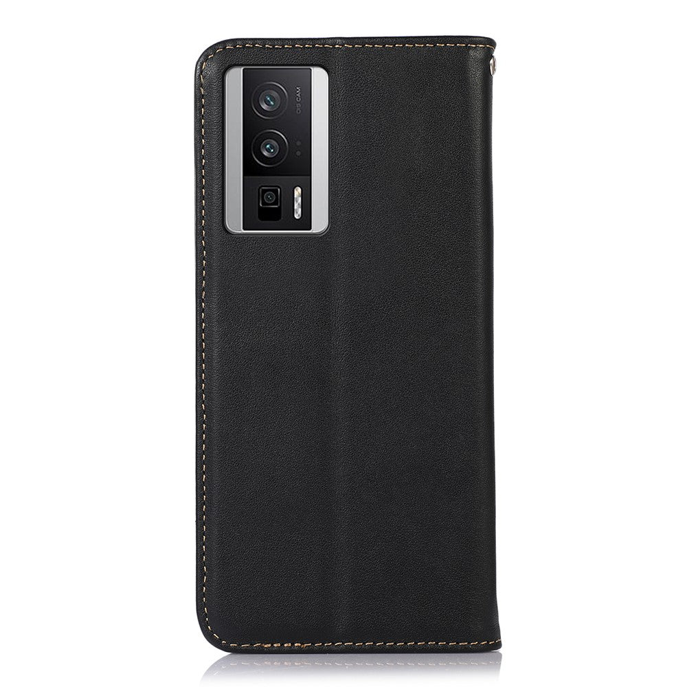 KHAZNEH För Xiaomi Poco F5 Pro 5G / Redmi K60 5G / K60 Pro 5G Plånboksfodral i äkta kohudläder RFID-blockerande stativfodral