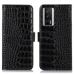 For Xiaomi Poco F5 Pro 5G / Redmi K60 5G / K60 Pro 5G Genuine Cowhide Leather Wallet Stand Case Crocodile Texture RFID Blocking Phone Cover