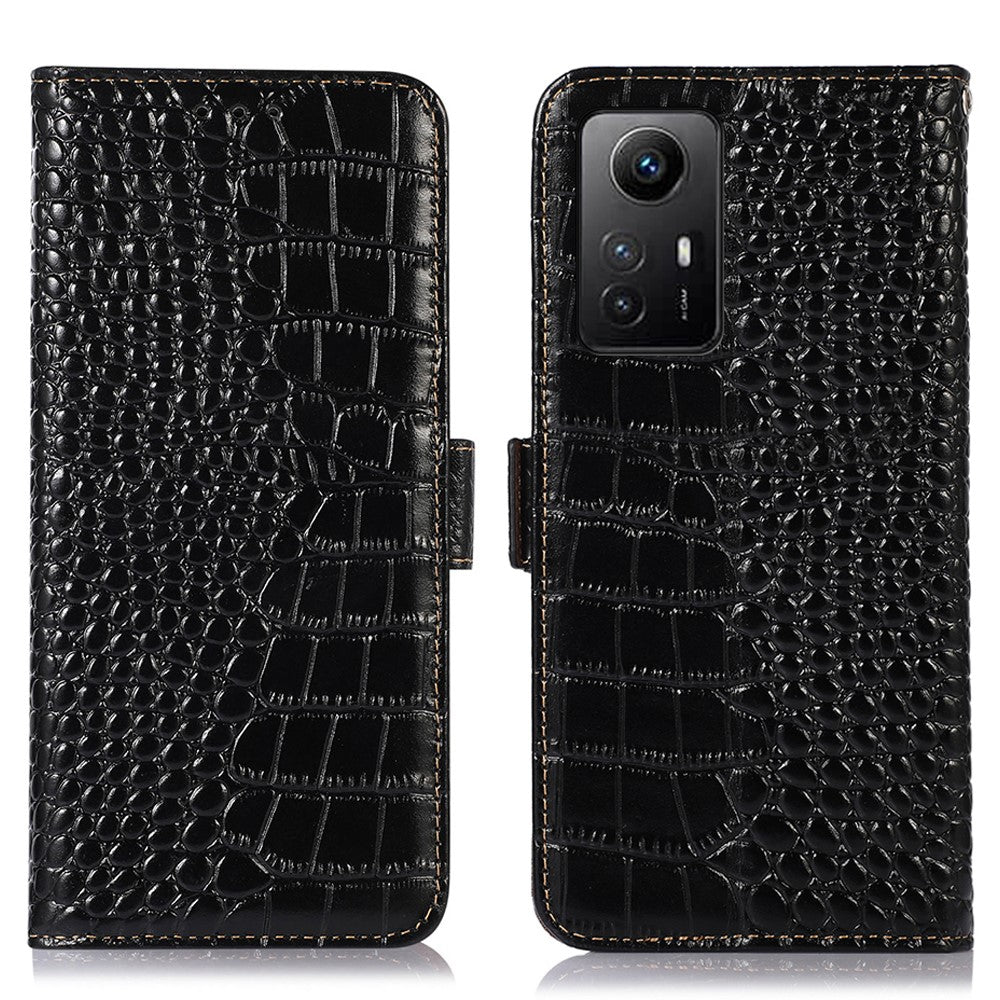 For Xiaomi Redmi Note 12S 4G RFID Blocking Wallet Phone Case Crocodile Texture Genuine Cowhide Leather Stand Cover