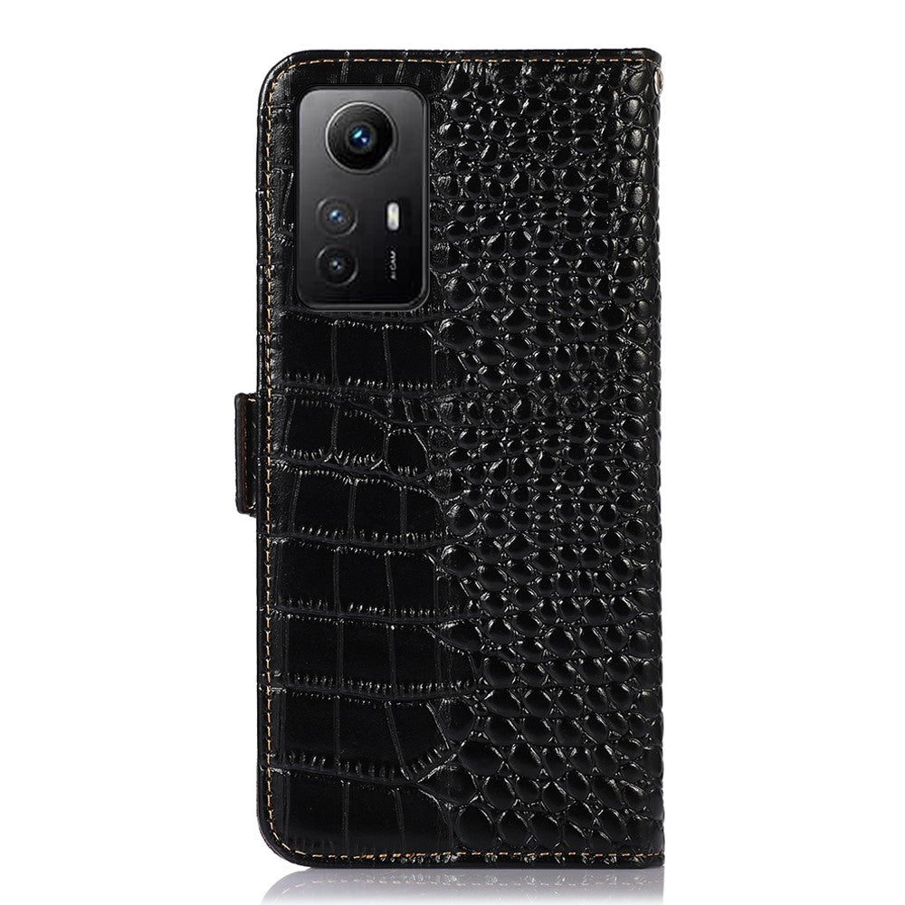 For Xiaomi Redmi Note 12S 4G RFID Blocking Wallet Phone Case Crocodile Texture Genuine Cowhide Leather Stand Cover