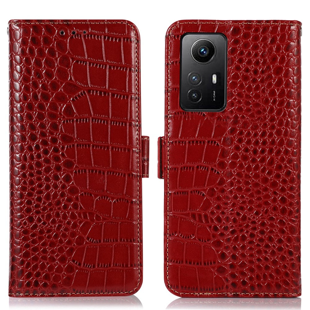 For Xiaomi Redmi Note 12S 4G RFID Blocking Wallet Phone Case Crocodile Texture Genuine Cowhide Leather Stand Cover
