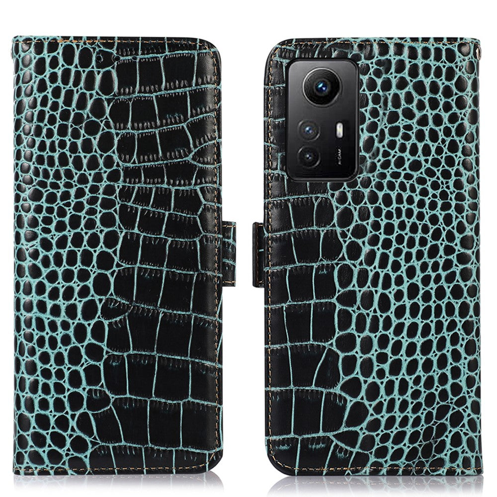 For Xiaomi Redmi Note 12S 4G RFID Blocking Wallet Phone Case Crocodile Texture Genuine Cowhide Leather Stand Cover