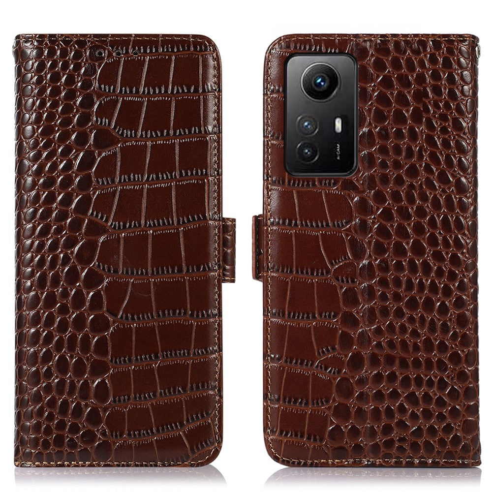 For Xiaomi Redmi Note 12S 4G RFID Blocking Wallet Phone Case Crocodile Texture Genuine Cowhide Leather Stand Cover