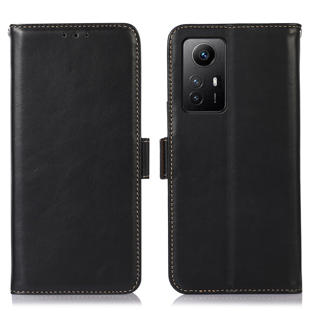 For Xiaomi Redmi Note 12S 4G RFID Blocking Wallet Phone Cover Crazy Horse Texture Genuine Cowhide Leather Stand Case