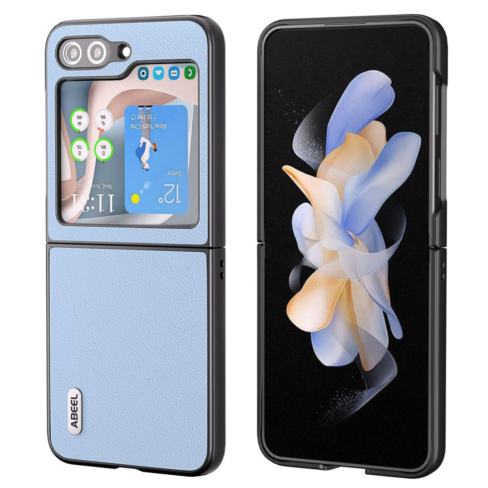 ABEEL För Galaxy Z Flip5 5G Äkta Koläder + Hårt PC-skal Matt Svart Kant mobilskal