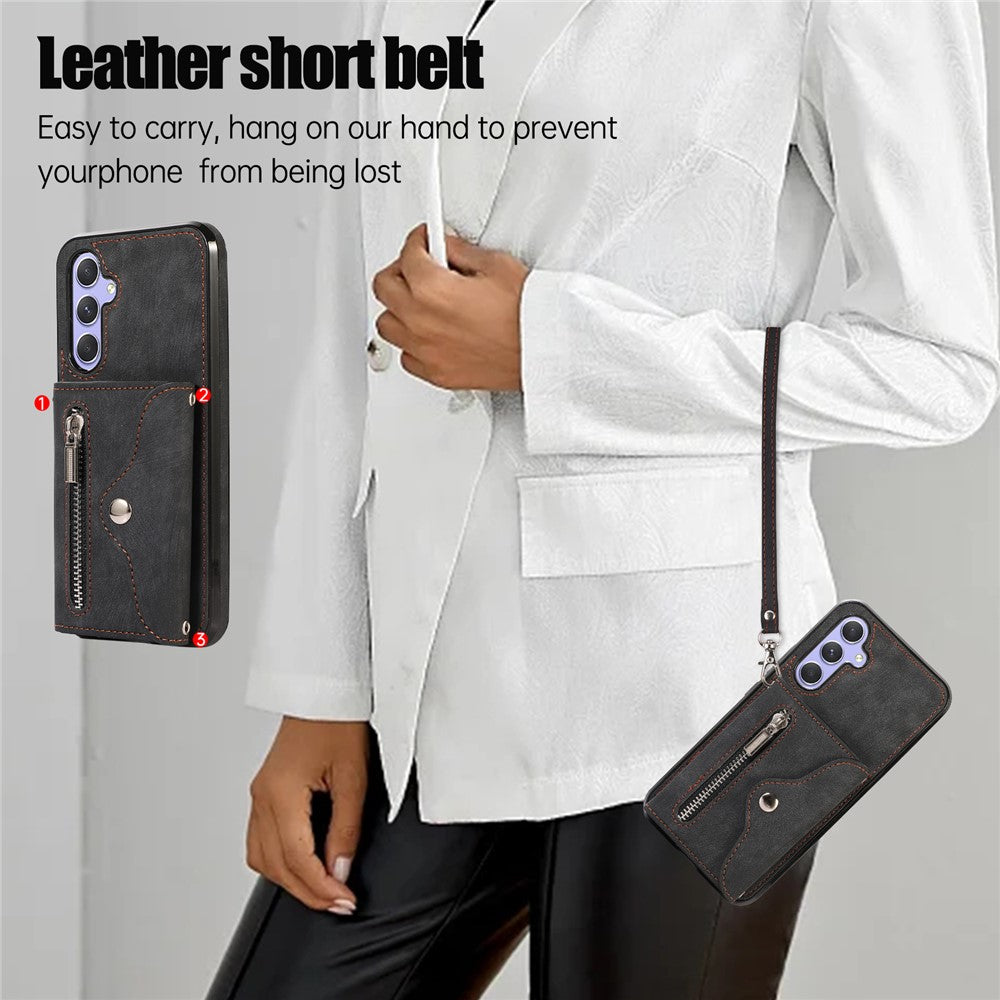 For Samsung Galaxy A54 5G RFID Blocking Mobile Phone Cover Card Bag Kickstand PU Leather Coated TPU Cover