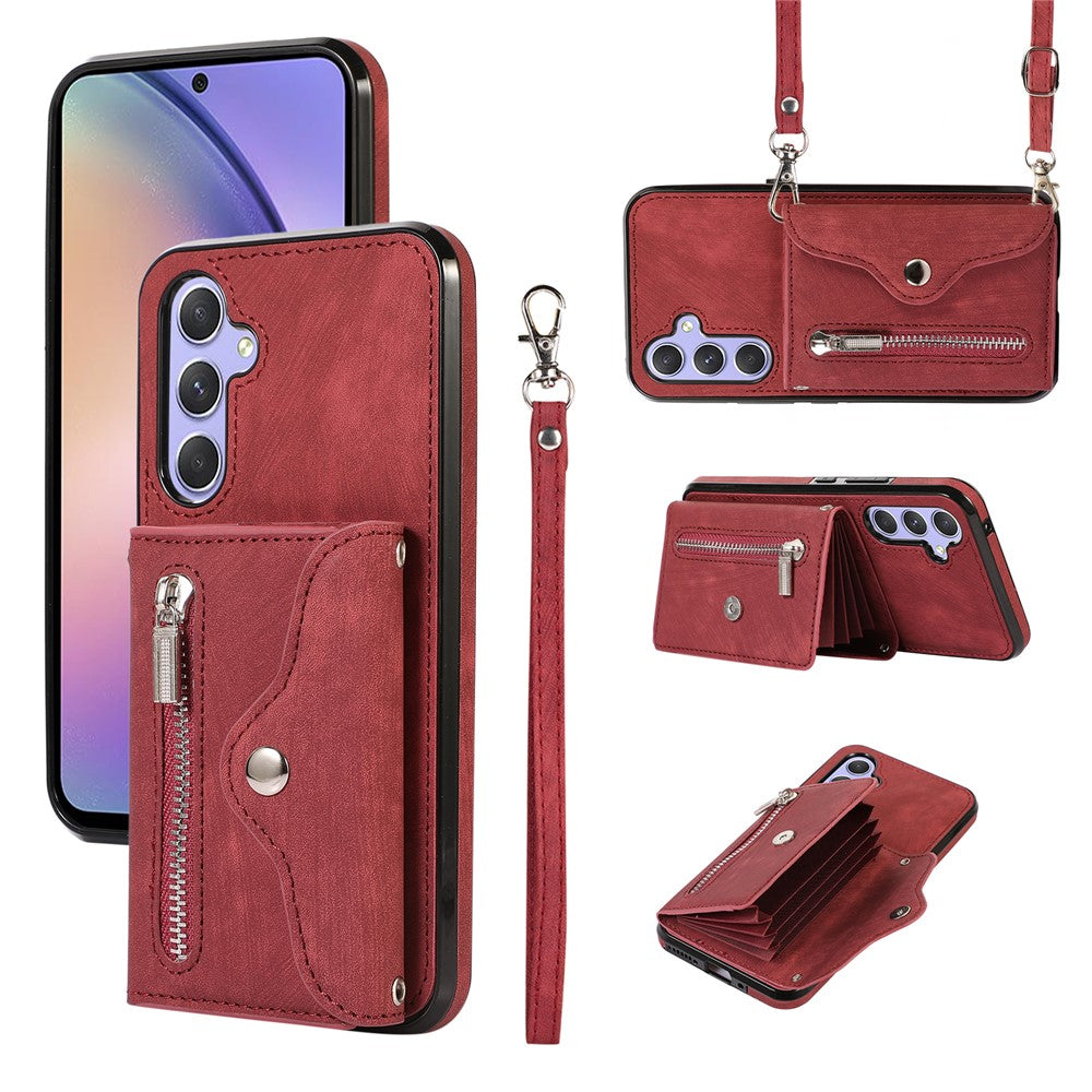 For Samsung Galaxy A54 5G RFID Blocking Mobile Phone Cover Card Bag Kickstand PU Leather Coated TPU Cover