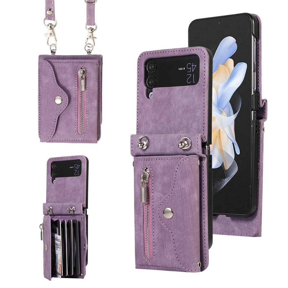 Telefoncover til Samsung Galaxy Z Flip3 5G RFID-blokerende kortholder PU-læder+TPU-cover med støttefod