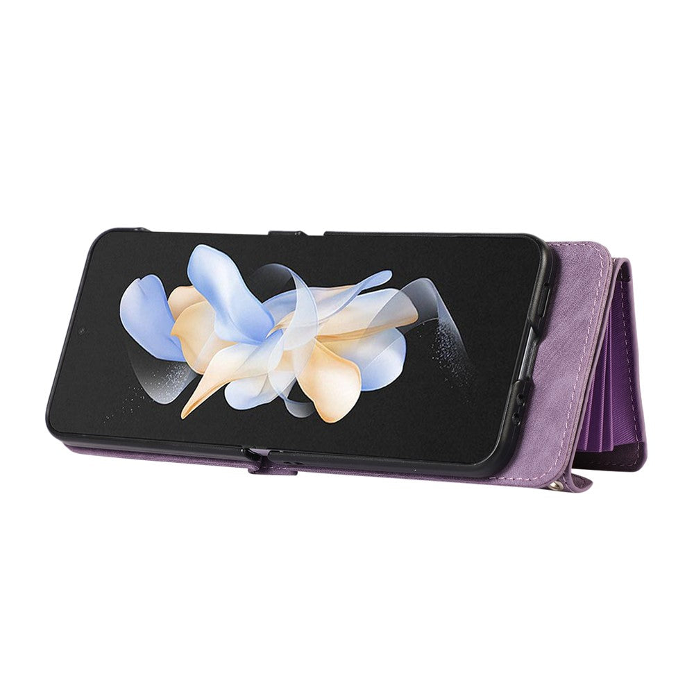 Telefoncover til Samsung Galaxy Z Flip3 5G RFID-blokerende kortholder PU-læder+TPU-cover med støttefod