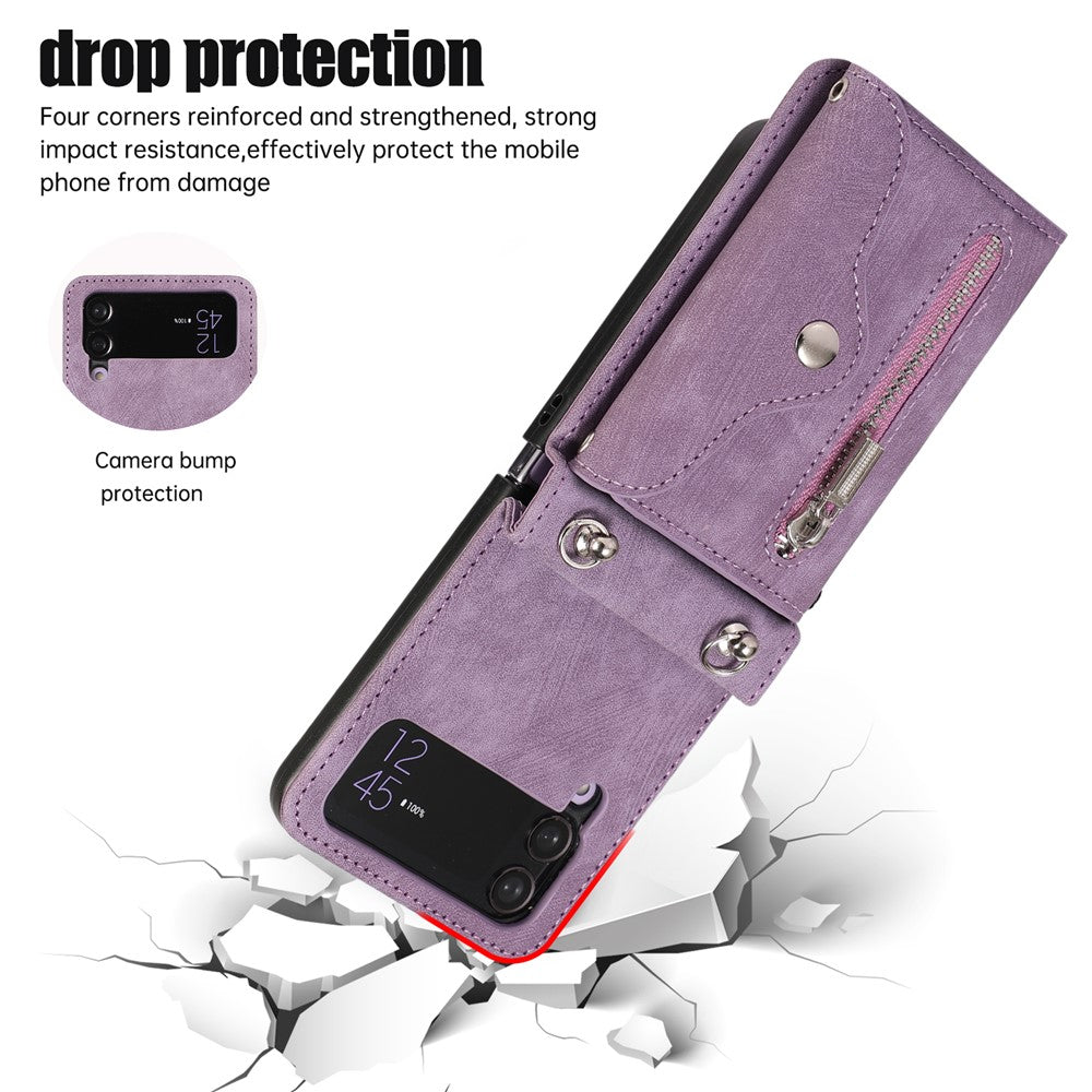 Telefoncover til Samsung Galaxy Z Flip3 5G RFID-blokerende kortholder PU-læder+TPU-cover med støttefod
