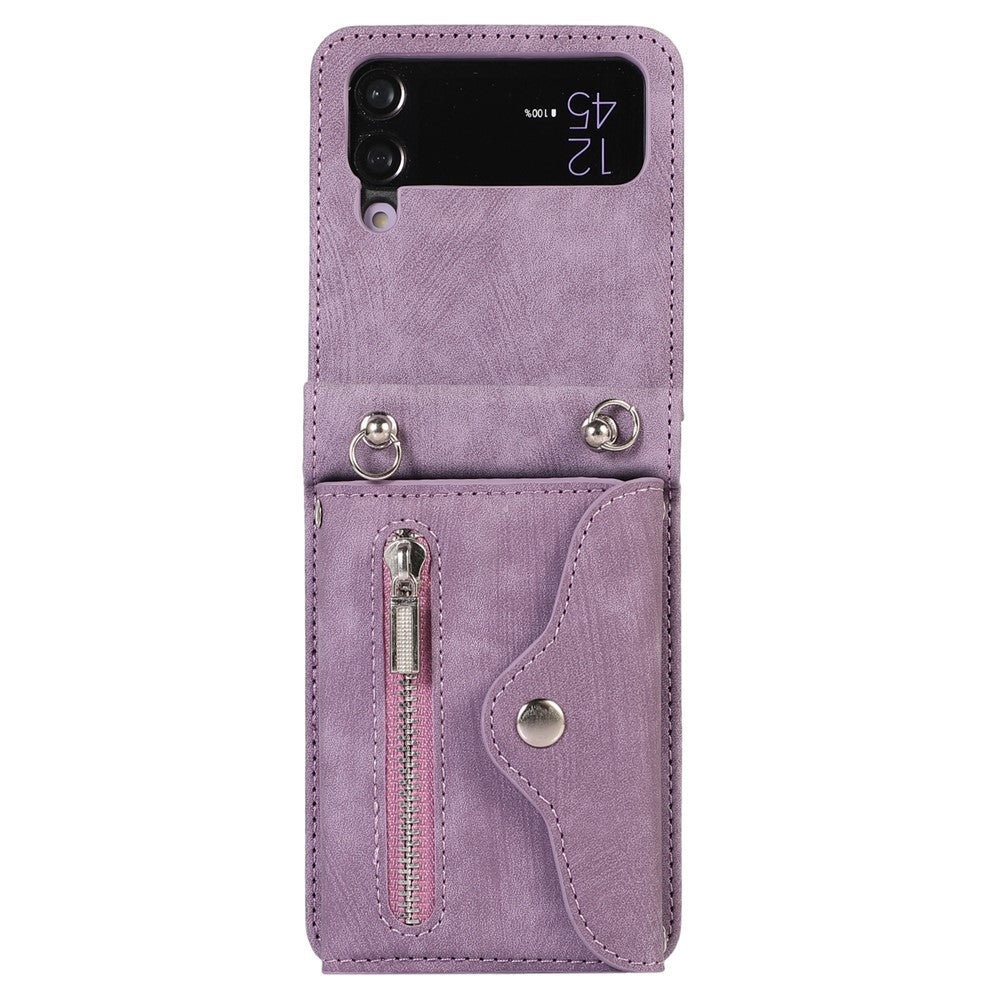 Telefoncover til Samsung Galaxy Z Flip3 5G RFID-blokerende kortholder PU-læder+TPU-cover med støttefod