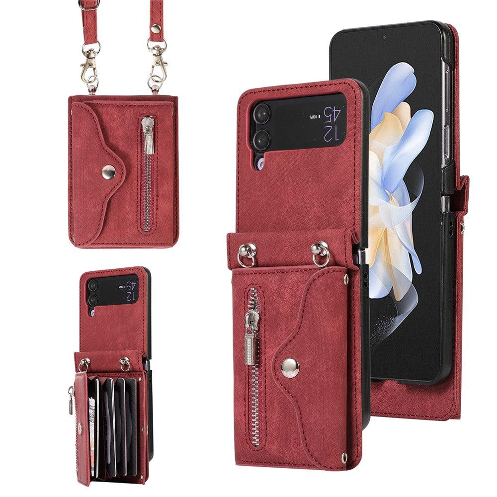 Telefoncover til Samsung Galaxy Z Flip3 5G RFID-blokerende kortholder PU-læder+TPU-cover med støttefod