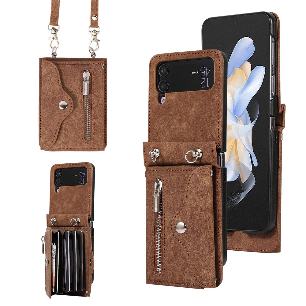 Telefoncover til Samsung Galaxy Z Flip3 5G RFID-blokerende kortholder PU-læder+TPU-cover med støttefod