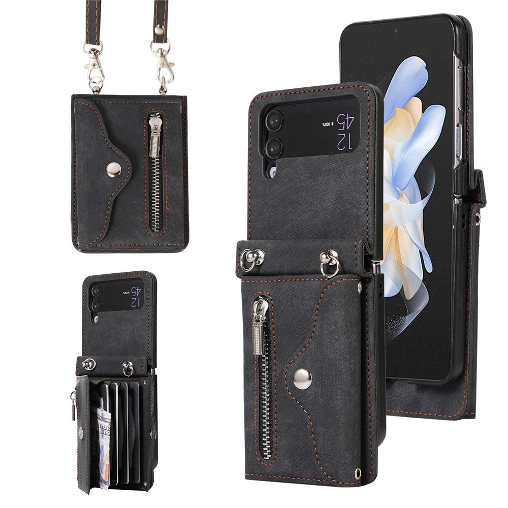 Telefoncover til Samsung Galaxy Z Flip3 5G RFID-blokerende kortholder PU-læder+TPU-cover med støttefod
