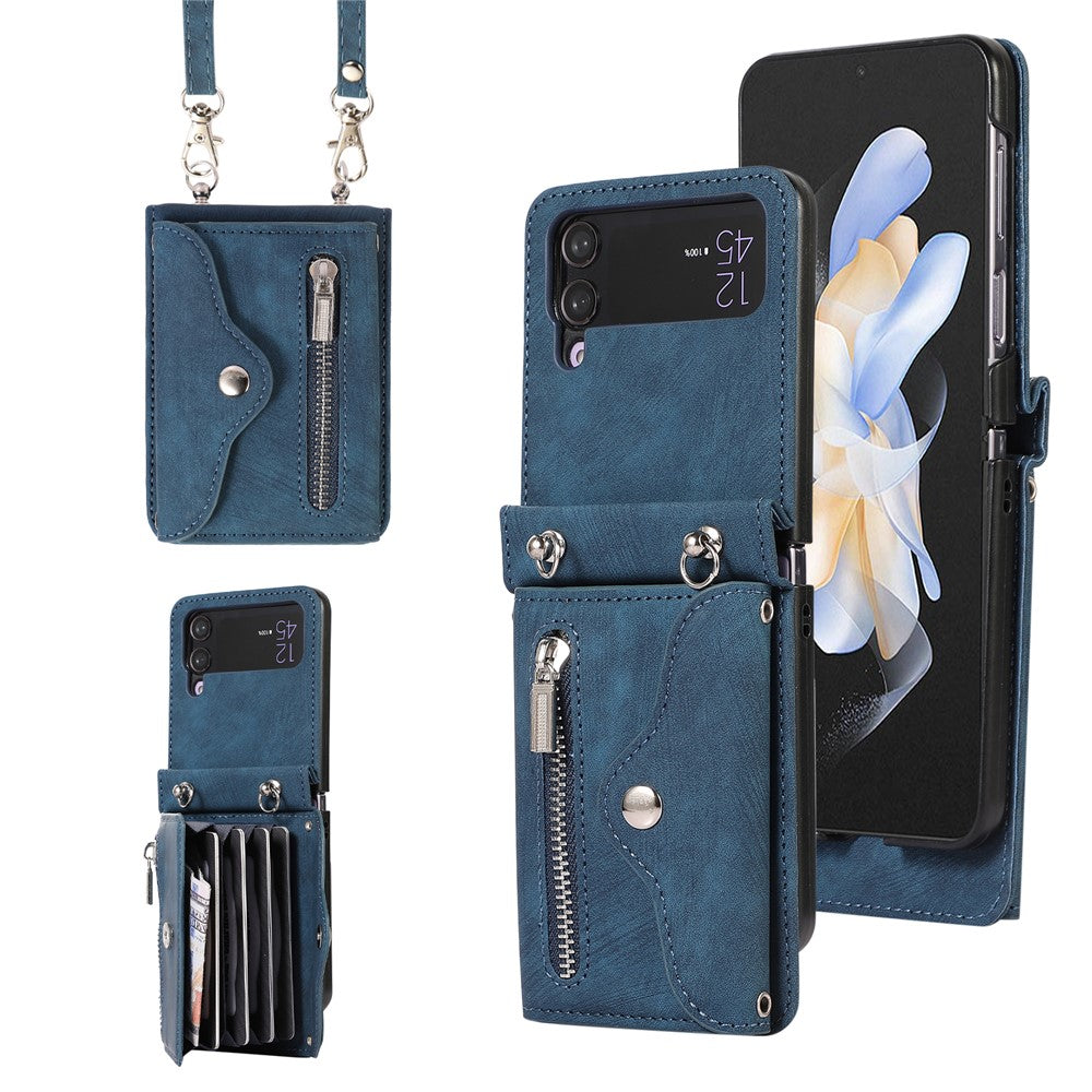 Telefoncover til Samsung Galaxy Z Flip3 5G RFID-blokerende kortholder PU-læder+TPU-cover med støttefod