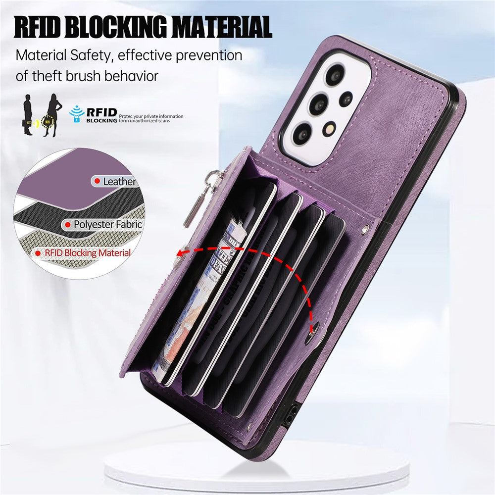 For Samsung Galaxy A52 4G / A52s 5G / A52 5G Smartphone Case RFID Blocking Card Holder Kickstand PU Leather+TPU Cover