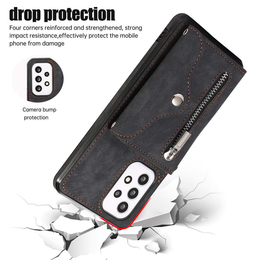 Phone Case for Samsung Galaxy A32 5G / M32 5G PU Leather+TPU Shell with RFID Blocking Card Bag and Kickstand