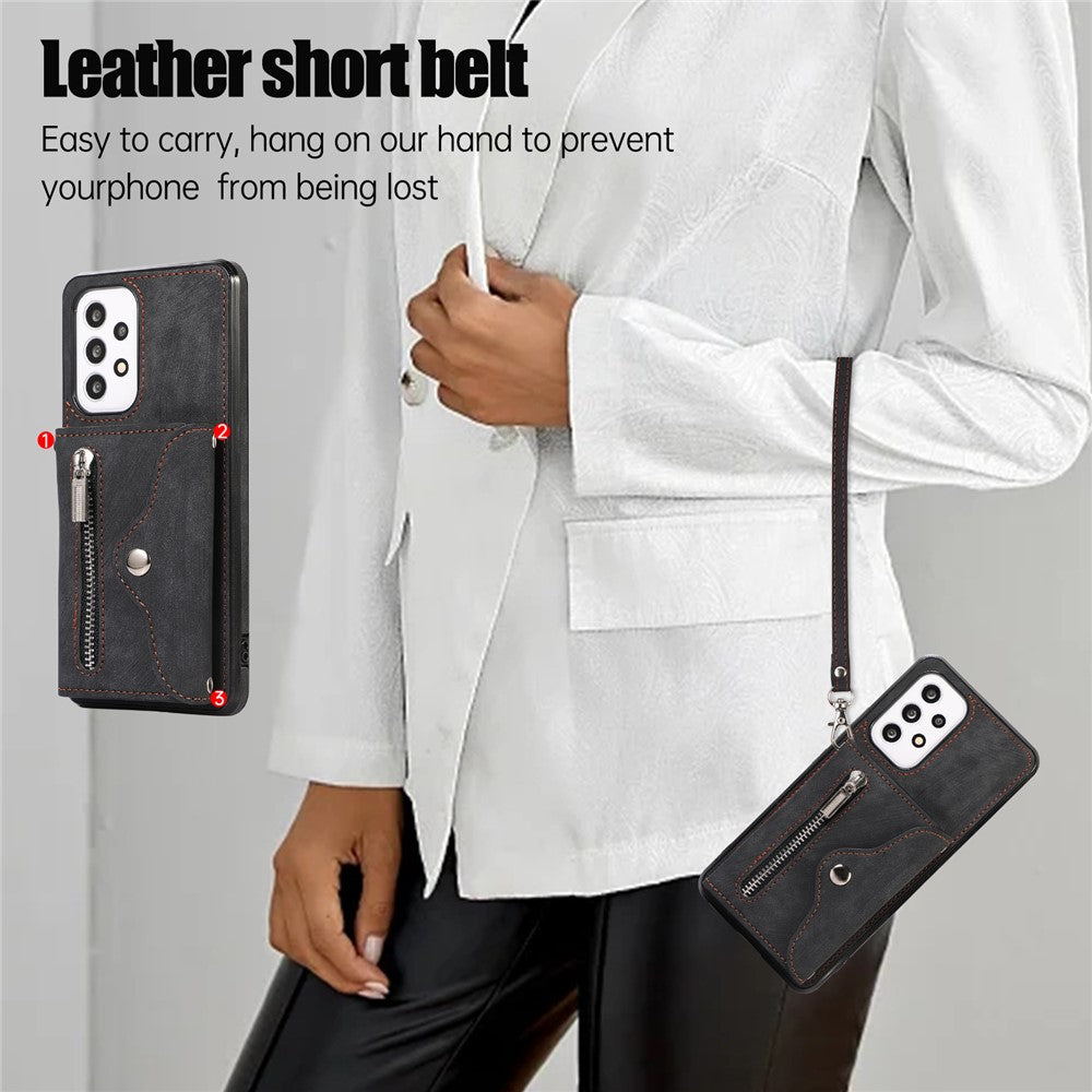 Phone Case for Samsung Galaxy A32 5G / M32 5G PU Leather+TPU Shell with RFID Blocking Card Bag and Kickstand