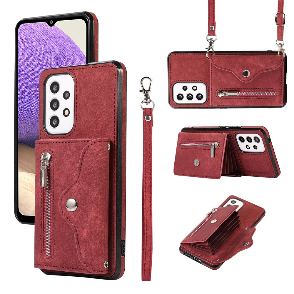 Phone Case for Samsung Galaxy A32 5G / M32 5G PU Leather+TPU Shell with RFID Blocking Card Bag and Kickstand