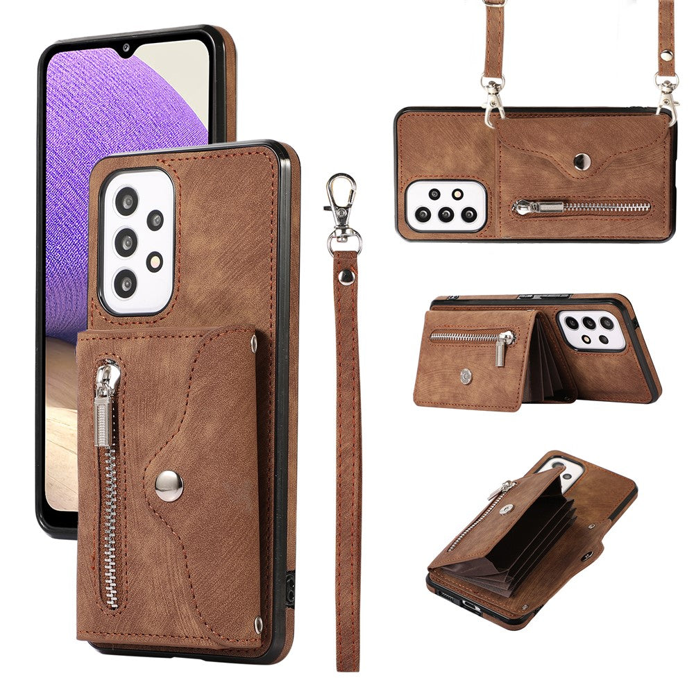 Phone Case for Samsung Galaxy A32 5G / M32 5G PU Leather+TPU Shell with RFID Blocking Card Bag and Kickstand