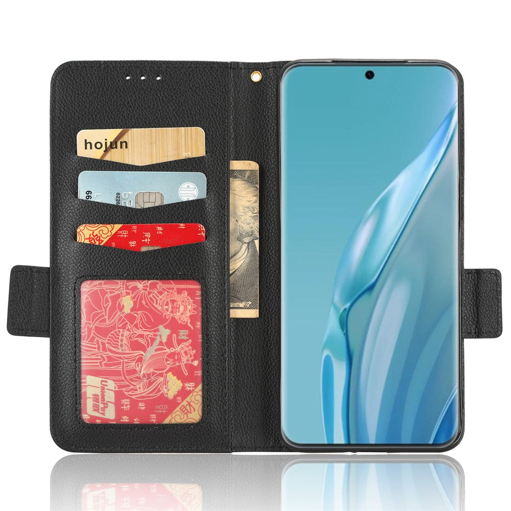 Litchi Texture Läderfodral till Huawei P60 Art Reptåligt Stativ mobilplånboksfodral